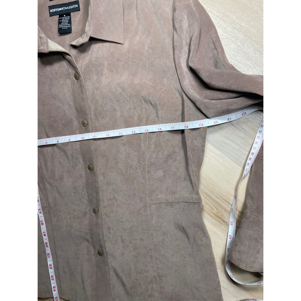 Norton McNaughton Womens Faux Suede Embroidered Button Down Shirt Taupe Size 8 - Picture 7 of 9